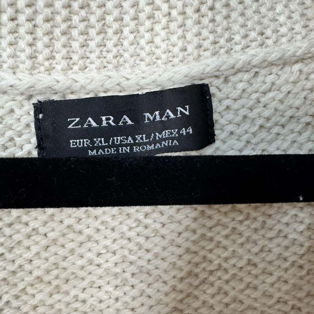 Zara Man Cream Cable Knit Shawl Collar Cardigan Sweater Size XL - Picture 4 of 5